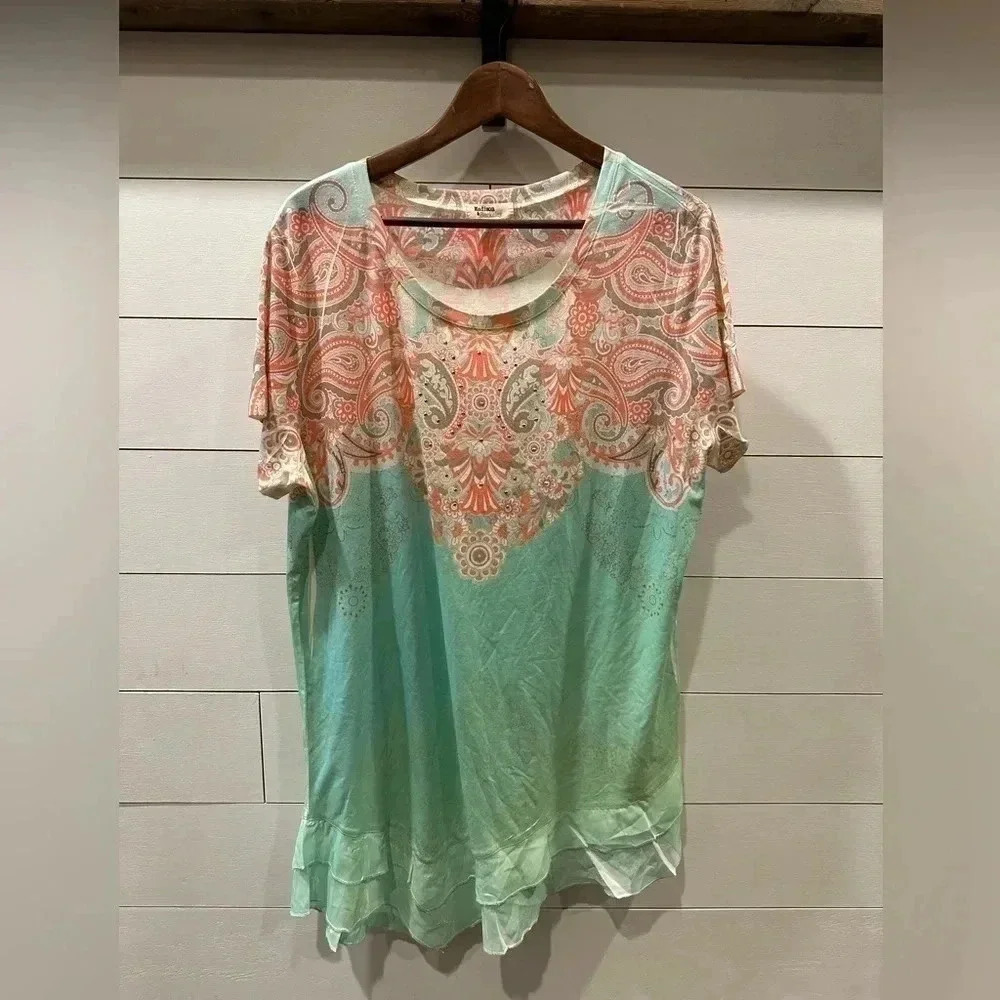 Madison and Berkeley Multi-colored asymmetrical shirt- size 2XL